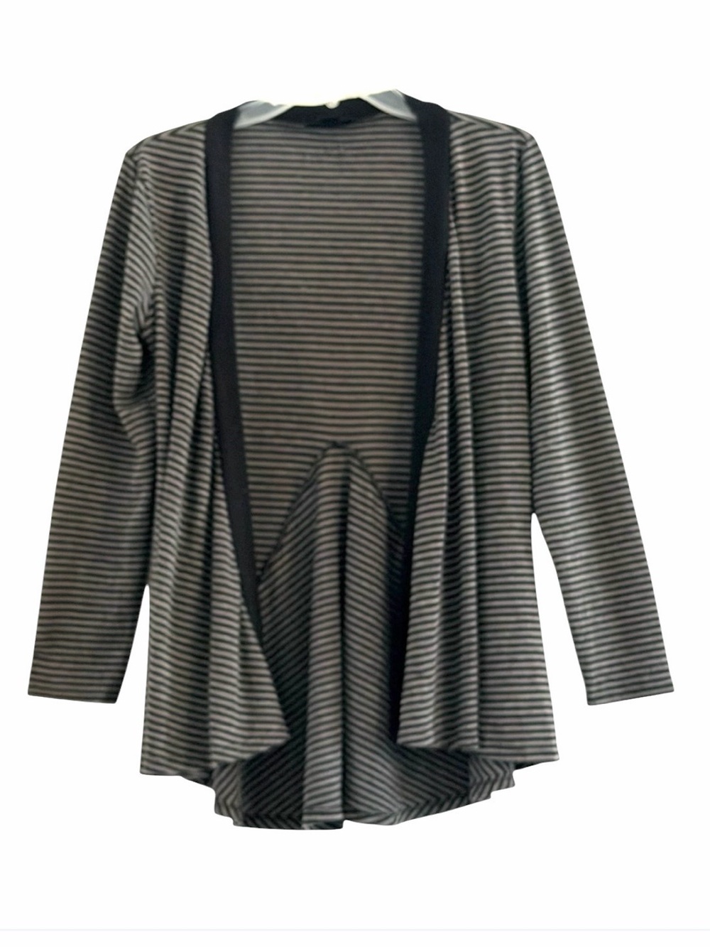 Metaphor Gray Black Striped Open-Front Cardigan High Low Swing Split Back M
